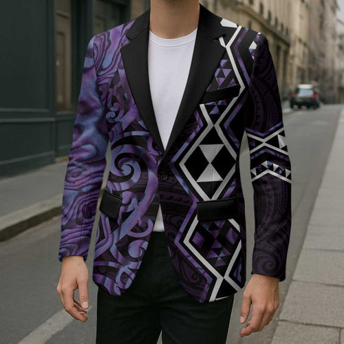 Purple Aotearoa Blazer Taniko Motifs With Paua Shell Kowhaiwhai - Aussie Hoodie
