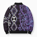 Purple Aotearoa Bomber Puffer Jacket Taniko Motifs With Paua Shell Kowhaiwhai - Aussie Hoodie