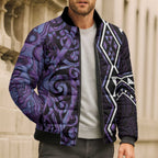 Purple Aotearoa Bomber Puffer Jacket Taniko Motifs With Paua Shell Kowhaiwhai - Aussie Hoodie