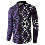 Purple Aotearoa Button Sweatshirt Taniko Motifs With Paua Shell Kowhaiwhai
