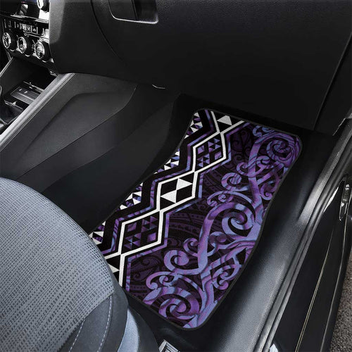 Purple Aotearoa Car Mats Taniko Motifs With Paua Shell Kowhaiwhai