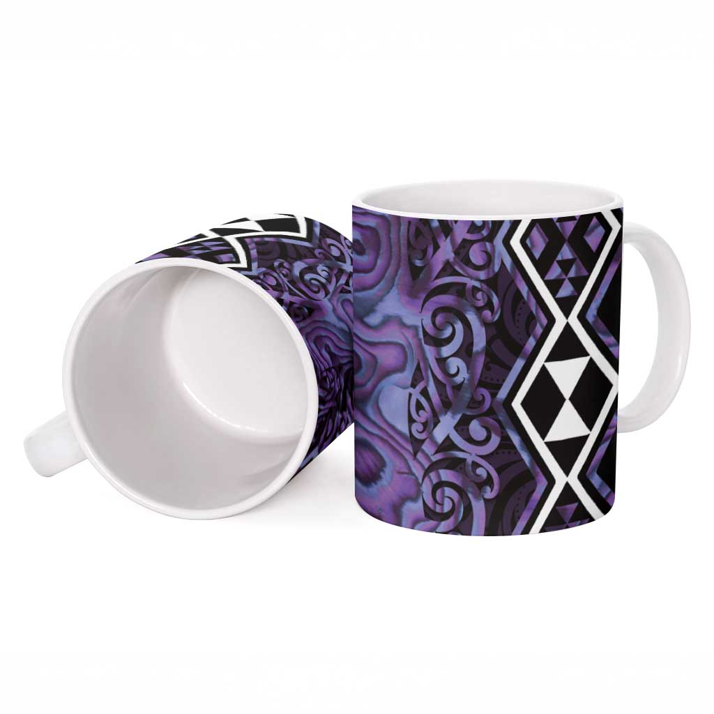 Purple Aotearoa Ceramic Mug Taniko Motifs With Paua Shell Kowhaiwhai - Aussie Hoodie