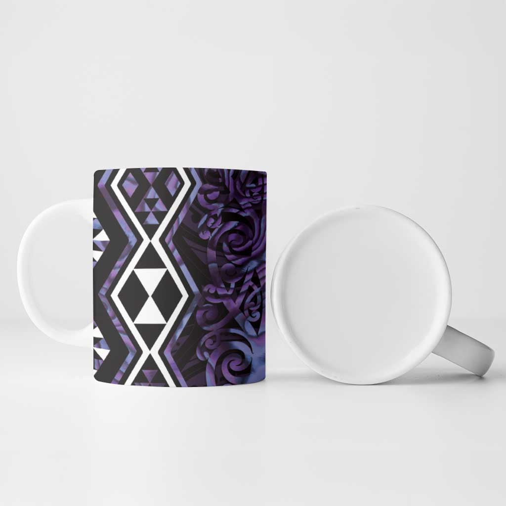 Purple Aotearoa Ceramic Mug Taniko Motifs With Paua Shell Kowhaiwhai - Aussie Hoodie