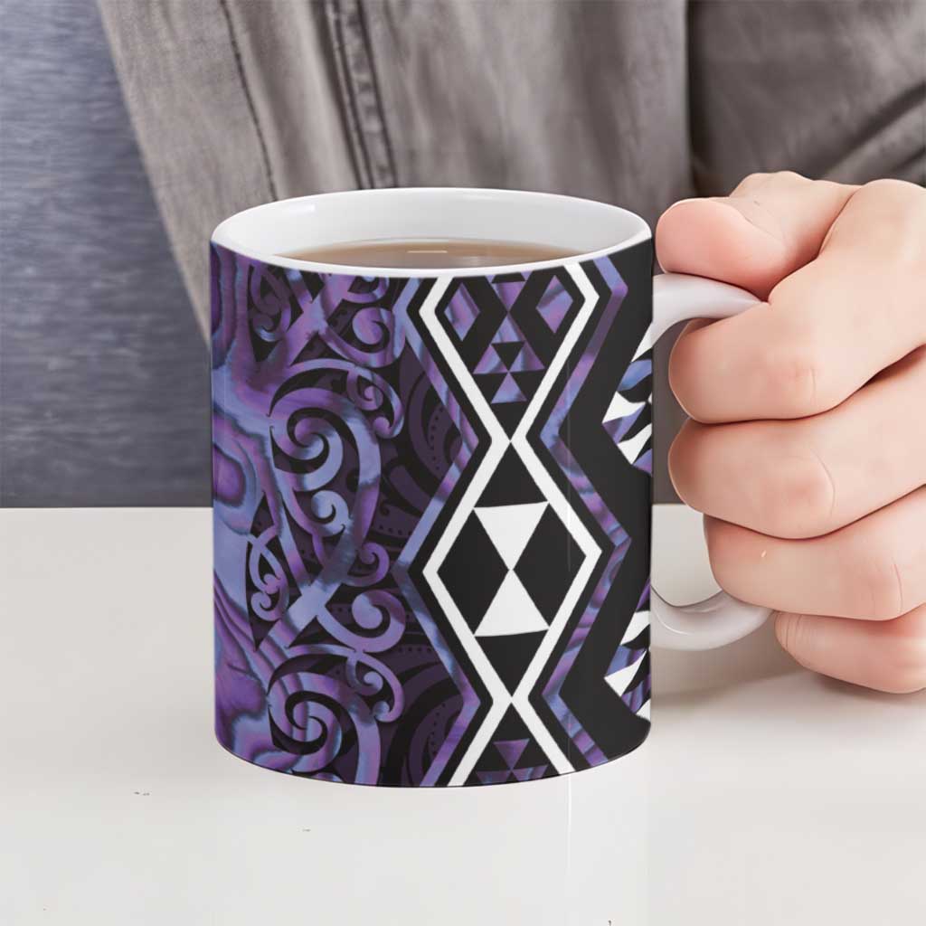 Purple Aotearoa Ceramic Mug Taniko Motifs With Paua Shell Kowhaiwhai - Aussie Hoodie