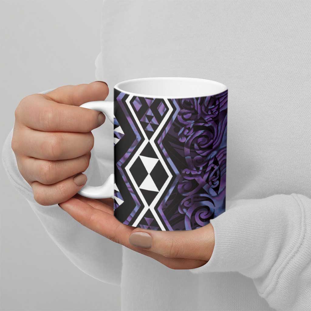 Purple Aotearoa Ceramic Mug Taniko Motifs With Paua Shell Kowhaiwhai - Aussie Hoodie