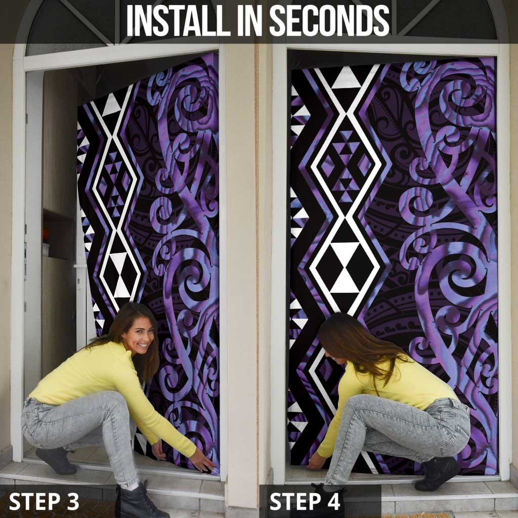 Purple Aotearoa Door Cover Taniko Motifs With Paua Shell Kowhaiwhai - Aussie Hoodie