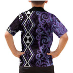 Purple Aotearoa Family Matching Mermaid Dress and Hawaiian Shirt Taniko Motifs With Paua Shell Kowhaiwhai