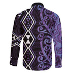 Purple Aotearoa Family Matching Mermaid Dress and Hawaiian Shirt Taniko Motifs With Paua Shell Kowhaiwhai