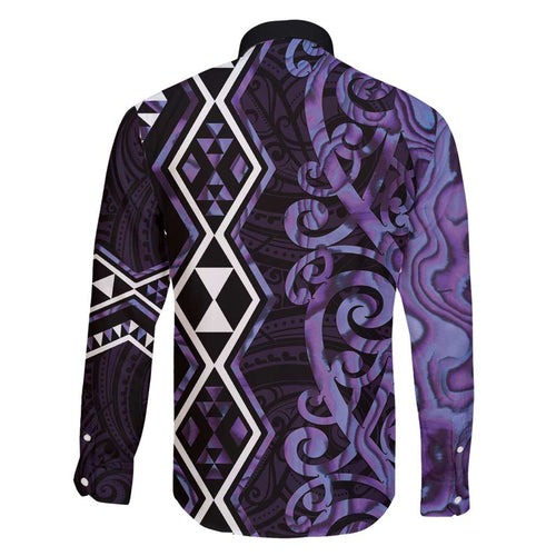 Purple Aotearoa Family Matching Mermaid Dress and Hawaiian Shirt Taniko Motifs With Paua Shell Kowhaiwhai
