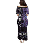 Purple Aotearoa Family Matching Puletasi and Hawaiian Shirt Taniko Motifs With Paua Shell Kowhaiwhai