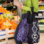 Purple Aotearoa Grocery Bag Taniko Motifs With Paua Shell Kowhaiwhai