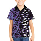 Purple Aotearoa Hawaiian Shirt Taniko Motifs With Paua Shell Kowhaiwhai