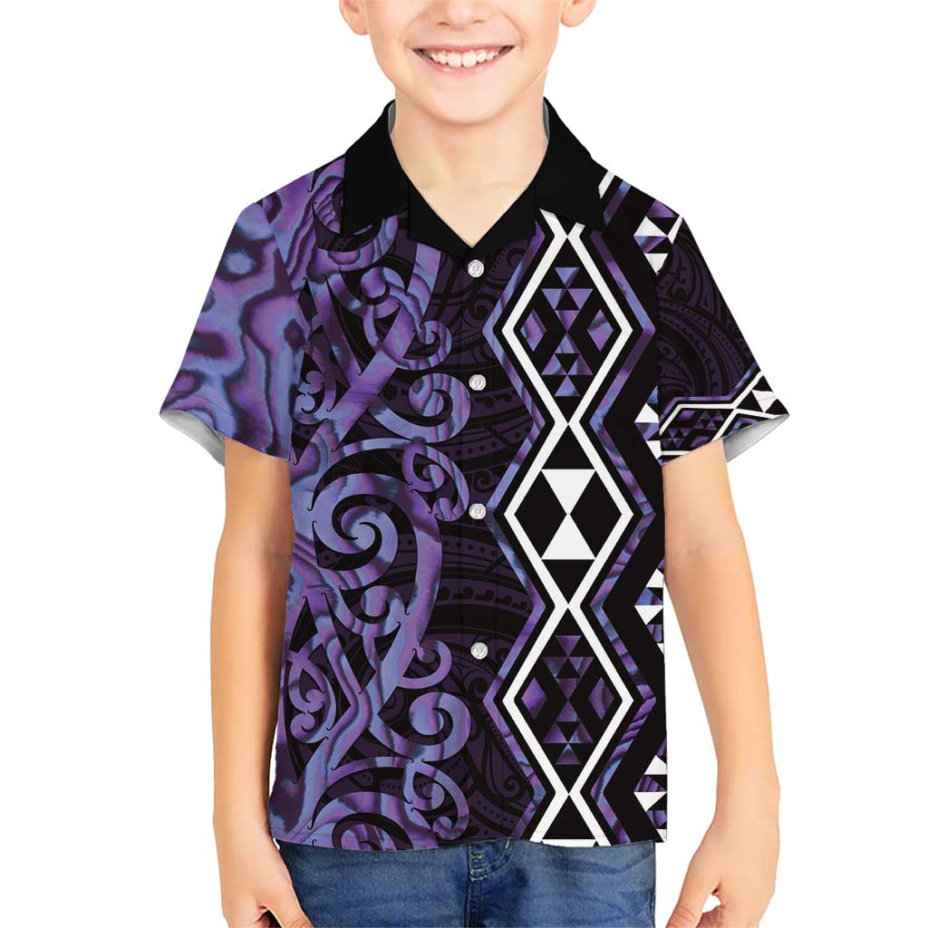 Purple Aotearoa Hawaiian Shirt Taniko Motifs With Paua Shell Kowhaiwhai