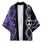Purple Aotearoa Kimono Taniko Motifs With Paua Shell Kowhaiwhai - Aussie Hoodie