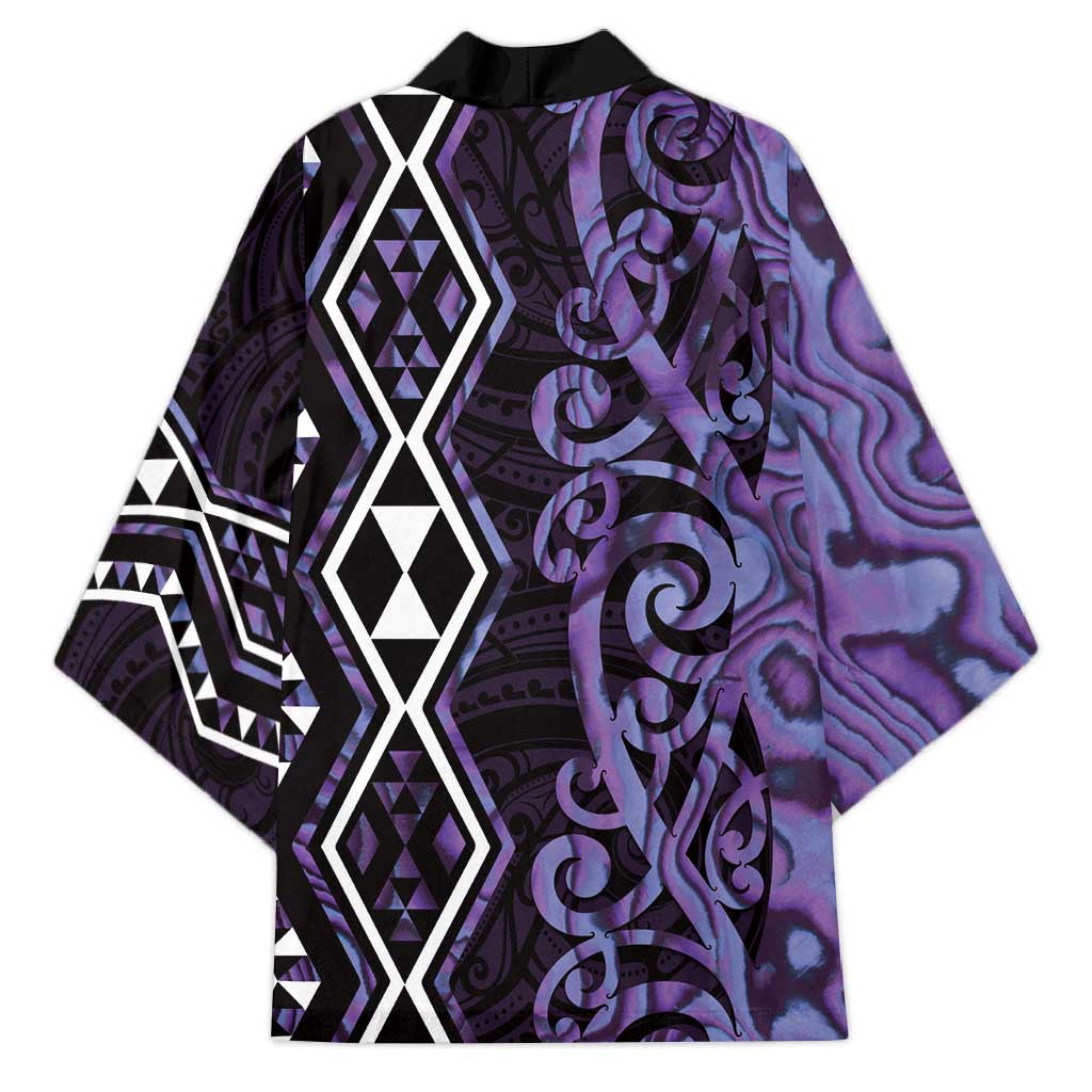 Purple Aotearoa Kimono Taniko Motifs With Paua Shell Kowhaiwhai - Aussie Hoodie