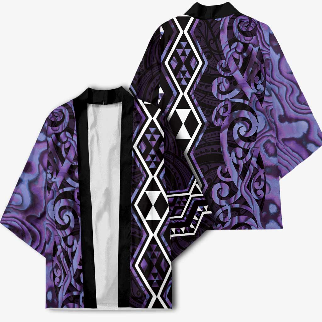 Purple Aotearoa Kimono Taniko Motifs With Paua Shell Kowhaiwhai - Aussie Hoodie