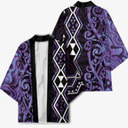 Purple Aotearoa Kimono Taniko Motifs With Paua Shell Kowhaiwhai - Aussie Hoodie