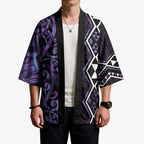 Purple Aotearoa Kimono Taniko Motifs With Paua Shell Kowhaiwhai - Aussie Hoodie
