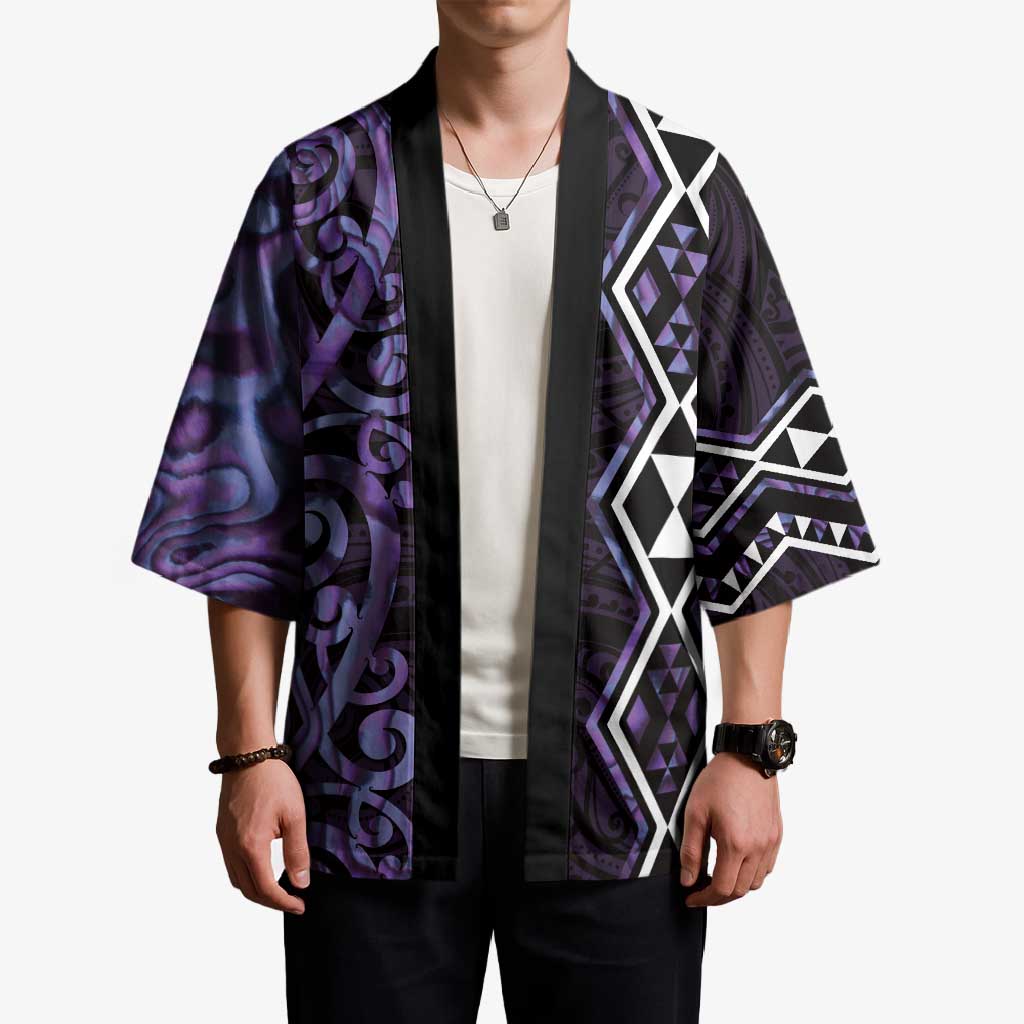 Purple Aotearoa Kimono Taniko Motifs With Paua Shell Kowhaiwhai - Aussie Hoodie