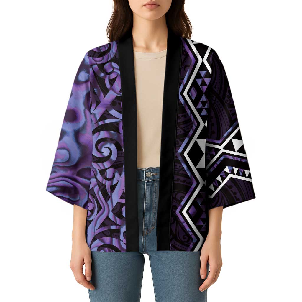 Purple Aotearoa Kimono Taniko Motifs With Paua Shell Kowhaiwhai - Aussie Hoodie