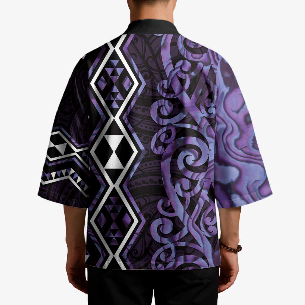 Purple Aotearoa Kimono Taniko Motifs With Paua Shell Kowhaiwhai - Aussie Hoodie