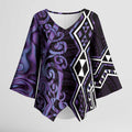 Purple Aotearoa Kimono Sleeve Blouse Taniko Motifs With Paua Shell Kowhaiwhai - Aussie Hoodie