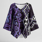 Purple Aotearoa Kimono Sleeve Blouse Taniko Motifs With Paua Shell Kowhaiwhai - Aussie Hoodie