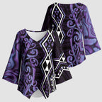 Purple Aotearoa Kimono Sleeve Blouse Taniko Motifs With Paua Shell Kowhaiwhai - Aussie Hoodie
