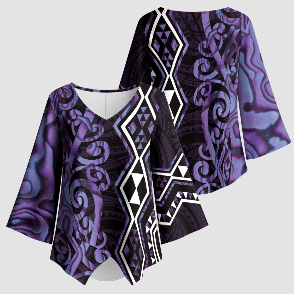 Purple Aotearoa Kimono Sleeve Blouse Taniko Motifs With Paua Shell Kowhaiwhai - Aussie Hoodie