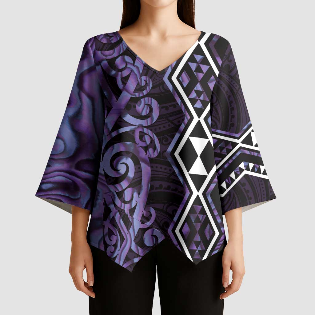 Purple Aotearoa Kimono Sleeve Blouse Taniko Motifs With Paua Shell Kowhaiwhai - Aussie Hoodie