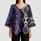 Purple Aotearoa Kimono Sleeve Blouse Taniko Motifs With Paua Shell Kowhaiwhai - Aussie Hoodie