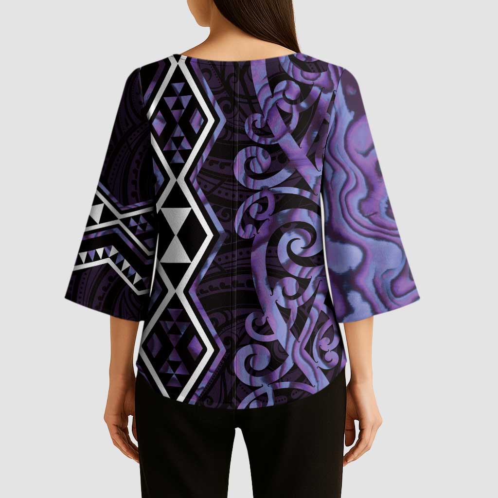 Purple Aotearoa Kimono Sleeve Blouse Taniko Motifs With Paua Shell Kowhaiwhai - Aussie Hoodie