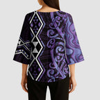 Purple Aotearoa Kimono Sleeve Blouse Taniko Motifs With Paua Shell Kowhaiwhai - Aussie Hoodie
