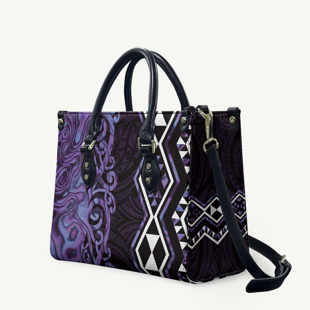 Purple Aotearoa Leather Bag Taniko Motifs With Paua Shell Kowhaiwhai - Aussie Hoodie