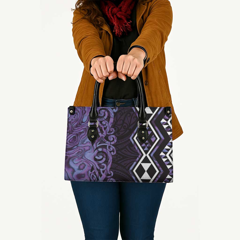 Purple Aotearoa Leather Bag Taniko Motifs With Paua Shell Kowhaiwhai - Aussie Hoodie