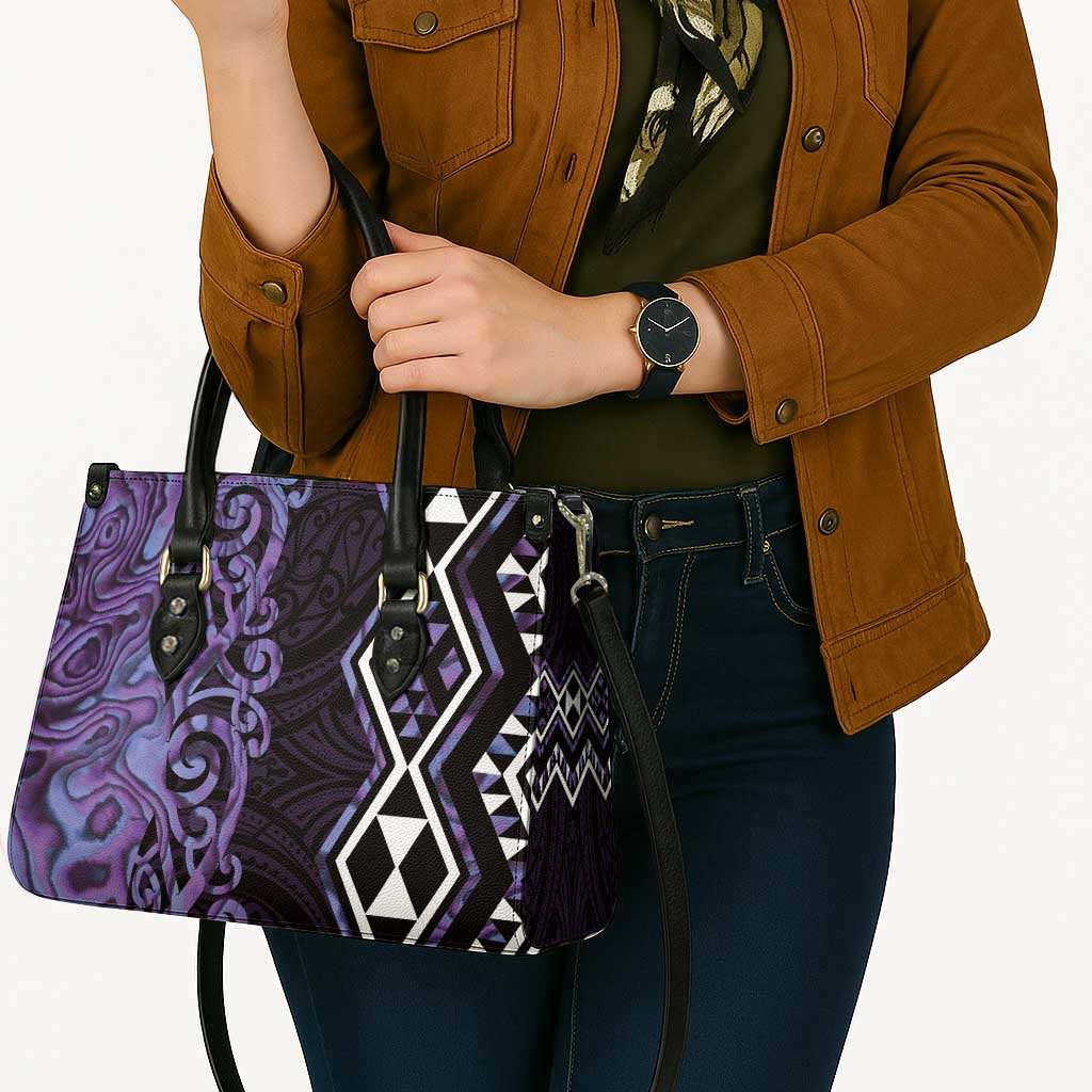 Purple Aotearoa Leather Bag Taniko Motifs With Paua Shell Kowhaiwhai - Aussie Hoodie