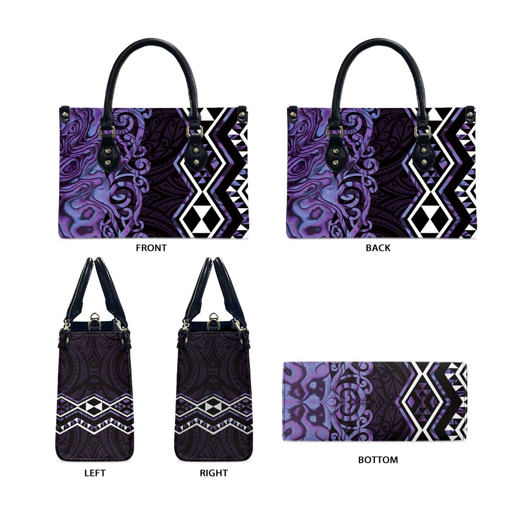 Purple Aotearoa Leather Bag Taniko Motifs With Paua Shell Kowhaiwhai - Aussie Hoodie