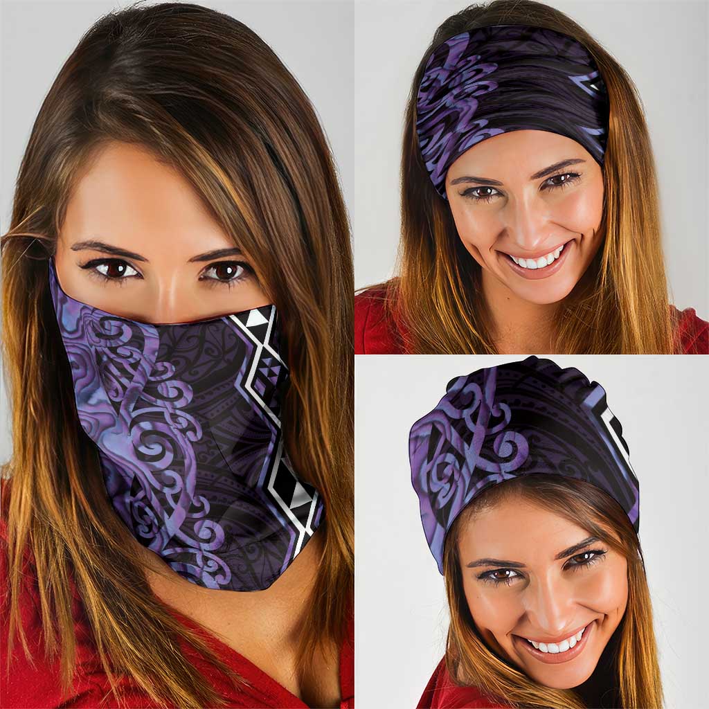 Purple Aotearoa Neck Gaiter Taniko Motifs With Paua Shell Kowhaiwhai - Aussie Hoodie