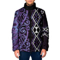 Purple Aotearoa Padded Jacket Taniko Motifs With Paua Shell Kowhaiwhai - Aussie Hoodie