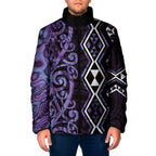 Purple Aotearoa Padded Jacket Taniko Motifs With Paua Shell Kowhaiwhai - Aussie Hoodie