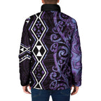 Purple Aotearoa Padded Jacket Taniko Motifs With Paua Shell Kowhaiwhai - Aussie Hoodie