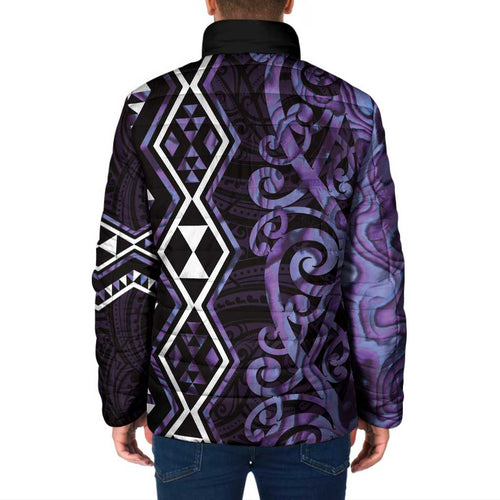 Purple Aotearoa Padded Jacket Taniko Motifs With Paua Shell Kowhaiwhai - Aussie Hoodie