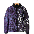 Purple Aotearoa Padded Jacket Taniko Motifs With Paua Shell Kowhaiwhai - Aussie Hoodie