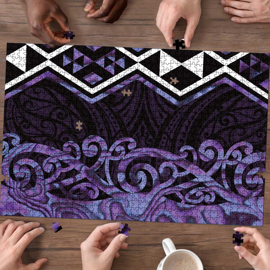 Purple Aotearoa Puzzle Taniko Motifs With Paua Shell Kowhaiwhai - Aussie Hoodie