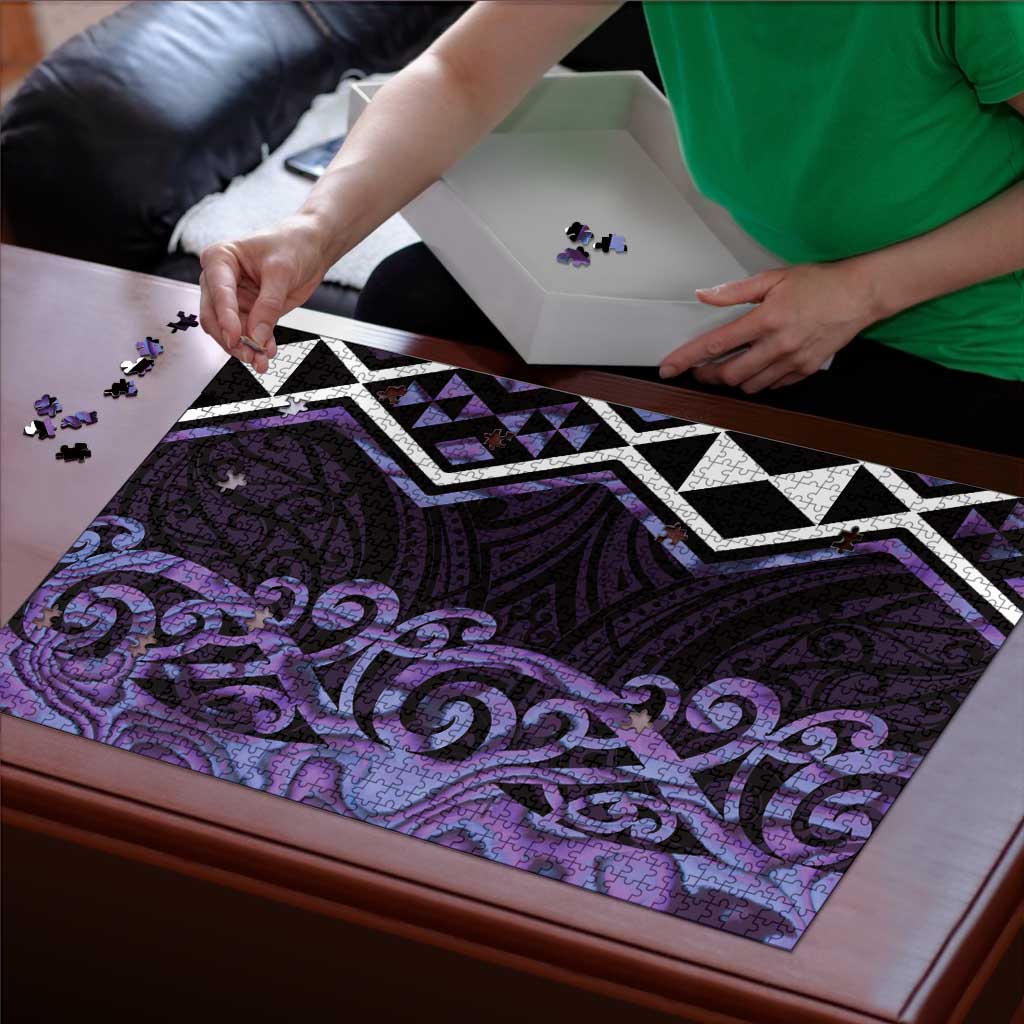 Purple Aotearoa Puzzle Taniko Motifs With Paua Shell Kowhaiwhai - Aussie Hoodie