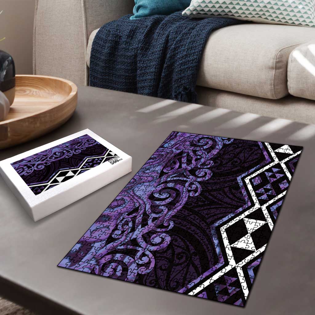 Purple Aotearoa Puzzle Taniko Motifs With Paua Shell Kowhaiwhai - Aussie Hoodie