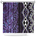 Purple Aotearoa Shower Curtain Taniko Motifs With Paua Shell Kowhaiwhai
