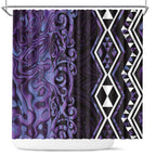 Purple Aotearoa Shower Curtain Taniko Motifs With Paua Shell Kowhaiwhai