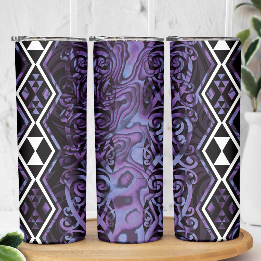 Purple Aotearoa Skinny Tumbler Taniko Motifs With Paua Shell Kowhaiwhai