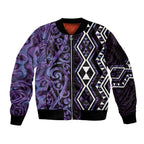 Purple Aotearoa Sleeve Zip Bomber Jacket Taniko Motifs With Paua Shell Kowhaiwhai